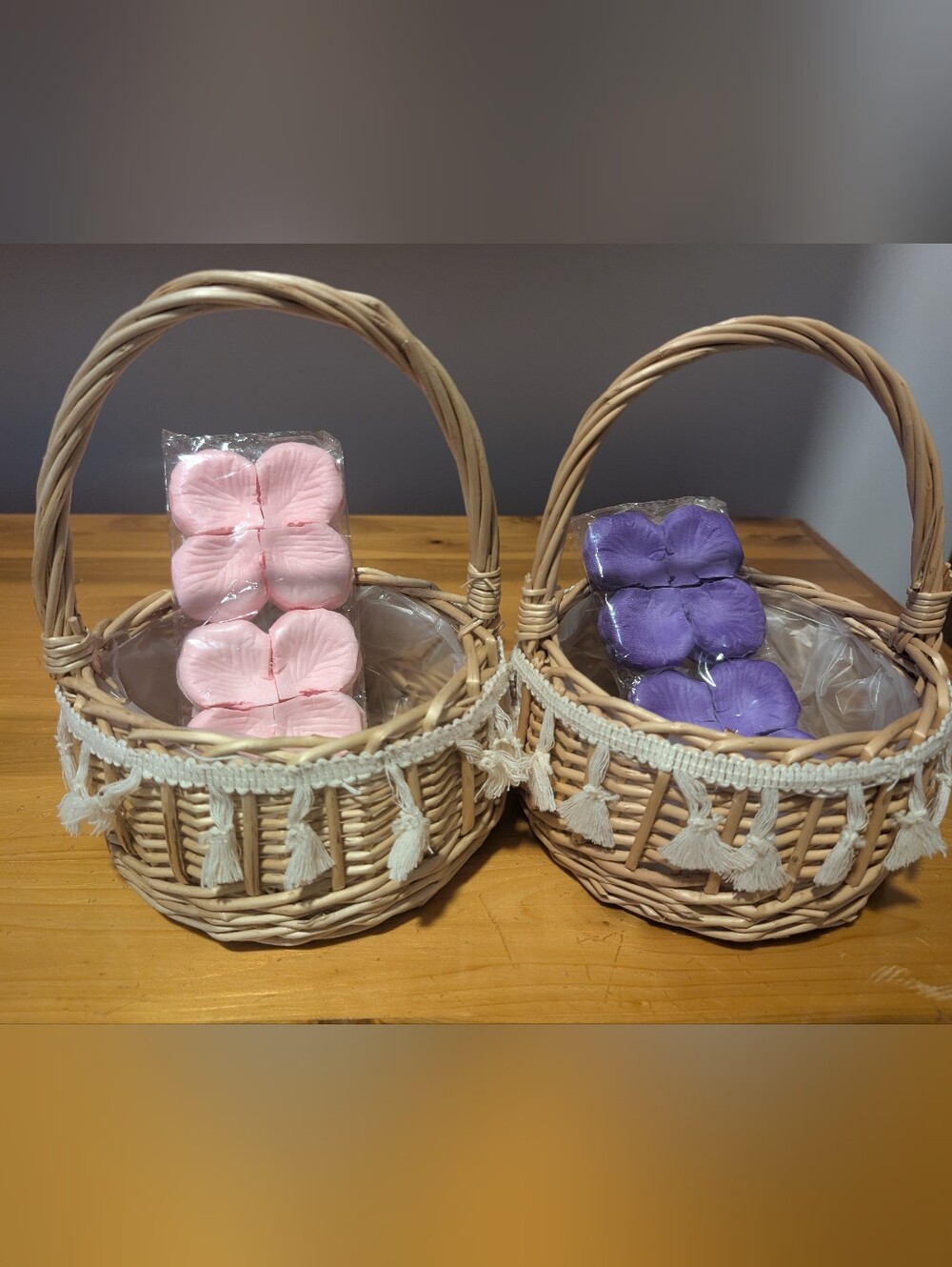 2 Flower Girl Baskets With Pink And Purple Petals